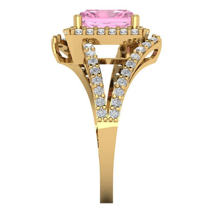 1.935 cttw Zirconia Simulated Pink Diamond Solitaire with Zirconia Simulated Diamond Accents Engagement Ring - Solid Gold (VVS1, Emerald Cut,7.5x5.5mm)