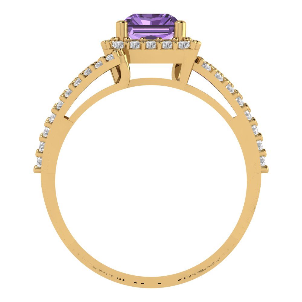 1.935 cttw Simulated Alexandrite Solitaire with Zirconia Simulated Diamond Accents Engagement Ring - Solid Gold (Emerald Cut,7.5x5.5mm)