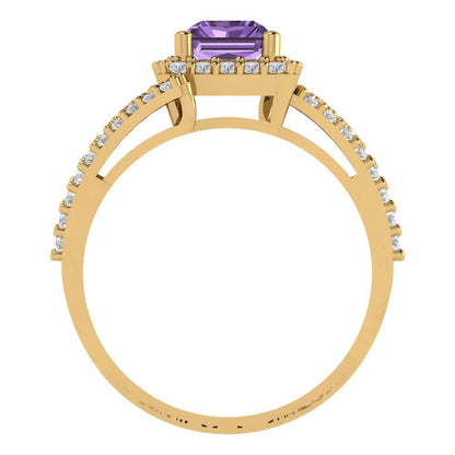 1.935 cttw Simulated Alexandrite Solitaire with Zirconia Simulated Diamond Accents Engagement Ring - Solid Gold (Emerald Cut,7.5x5.5mm)