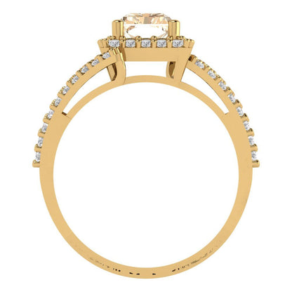 1.935 cttw Natural Morganite Solitaire with Zirconia Simulated Diamond Accents Engagement Ring - Solid Gold (Emerald Cut,7.5x5.5mm)