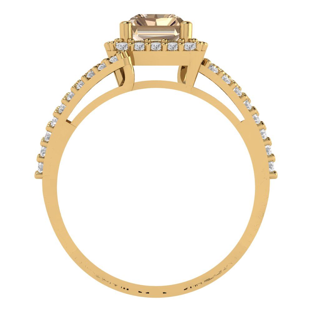 1.935 cttw Yellow Moissanite Solitaire with Zirconia Simulated Diamond Accents Engagement Ring - Solid Gold (Emerald Cut,7.5x5.5mm)