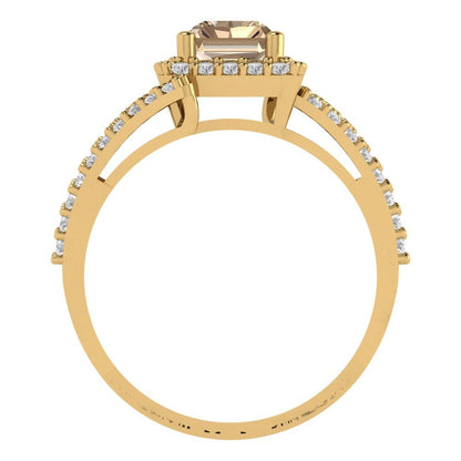 1.935 cttw Yellow Moissanite Solitaire with Zirconia Simulated Diamond Accents Engagement Ring - Solid Gold (Emerald Cut,7.5x5.5mm)