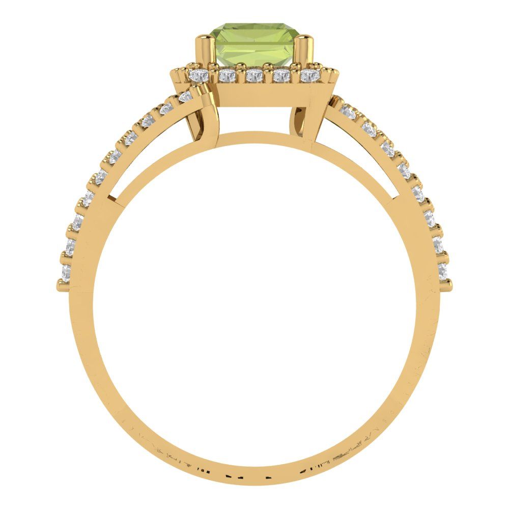 1.935 cttw Natural Peridot Solitaire with Zirconia Simulated Diamond Accents Engagement Ring - Solid Gold (Emerald Cut,7.5x5.5mm)