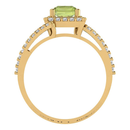 1.935 cttw Natural Peridot Solitaire with Zirconia Simulated Diamond Accents Engagement Ring - Solid Gold (Emerald Cut,7.5x5.5mm)