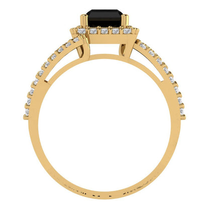 1.935 cttw Natural Onyx Solitaire with Zirconia Simulated Diamond Accents Engagement Ring - Solid Gold (Emerald Cut,7.5x5.5mm)