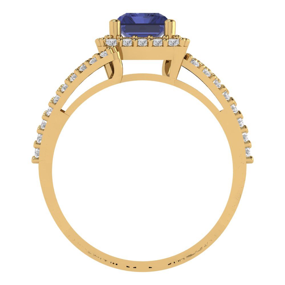 1.935 cttw Simulated Tanzanite Solitaire with Zirconia Simulated Diamond Accents Engagement Ring - Solid Gold (Emerald Cut,7.5x5.5mm)