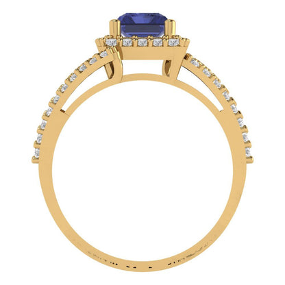 1.935 cttw Simulated Tanzanite Solitaire with Zirconia Simulated Diamond Accents Engagement Ring - Solid Gold (Emerald Cut,7.5x5.5mm)
