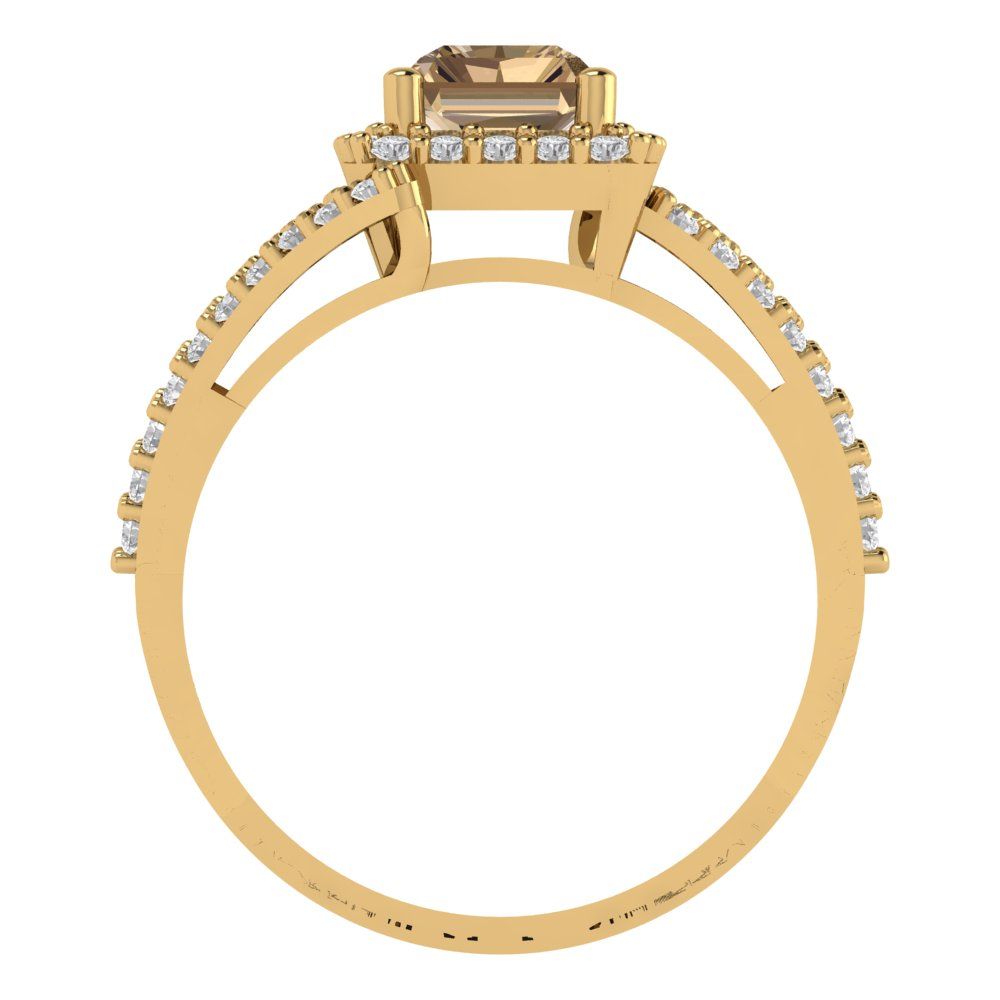 1.935 cttw Zirconia Simulated Champagne Diamond Solitaire with Zirconia Simulated Diamond Accents Engagement Ring - Solid Gold (VVS1, Emerald Cut,7.5x5.5mm)