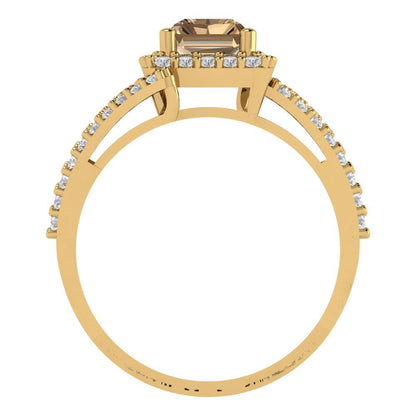 1.935 cttw Zirconia Simulated Champagne Diamond Solitaire with Zirconia Simulated Diamond Accents Engagement Ring - Solid Gold (VVS1, Emerald Cut,7.5x5.5mm)