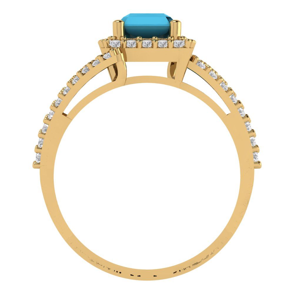 1.935 cttw Simulated Turquoise Solitaire with Zirconia Simulated Diamond Accents Engagement Ring - Solid Gold (Emerald Cut,7.5x5.5mm)