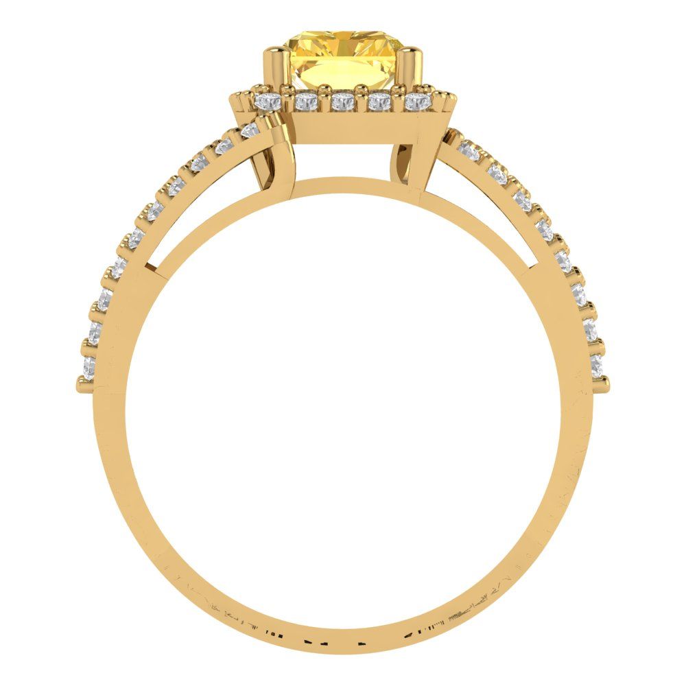1.935 cttw Zirconia Simulated Yellow Diamond Solitaire with Zirconia Simulated Diamond Accents Engagement Ring - Solid Gold (VVS1, Emerald Cut,7.5x5.5mm)