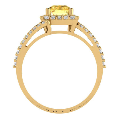 1.935 cttw Zirconia Simulated Yellow Diamond Solitaire with Zirconia Simulated Diamond Accents Engagement Ring - Solid Gold (VVS1, Emerald Cut,7.5x5.5mm)