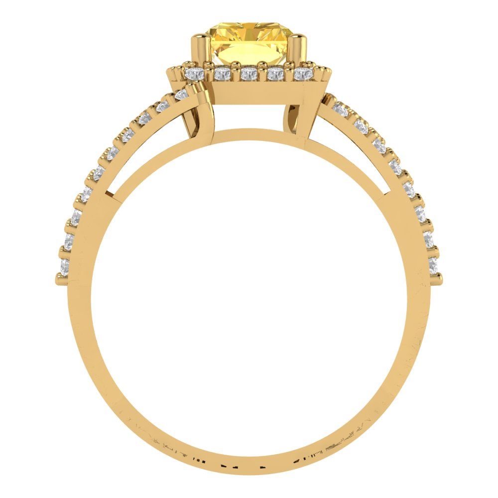 1.935 cttw Natural Citrine Solitaire with Zirconia Simulated Diamond Accents Engagement Ring - Solid Gold (Emerald Cut,7.5x5.5mm)