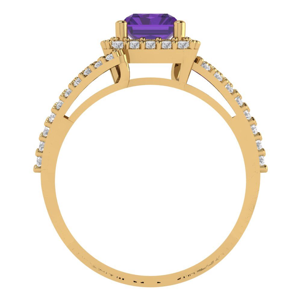 1.935 cttw Natural Amethyst Solitaire with Zirconia Simulated Diamond Accents Engagement Ring - Solid Gold (Emerald Cut,7.5x5.5mm)