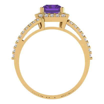 1.935 cttw Natural Amethyst Solitaire with Zirconia Simulated Diamond Accents Engagement Ring - Solid Gold (Emerald Cut,7.5x5.5mm)