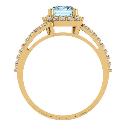 1.935 cttw Natural Sky Blue Topaz Solitaire with Zirconia Simulated Diamond Accents Engagement Ring - Solid Gold (Emerald Cut,7.5x5.5mm)