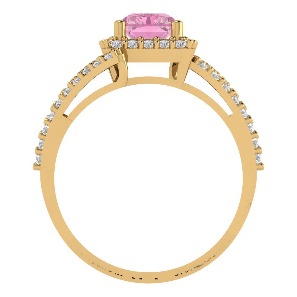 1.935 cttw Zirconia Simulated Pink Diamond Solitaire with Zirconia Simulated Diamond Accents Engagement Ring - Solid Gold (VVS1, Emerald Cut,7.5x5.5mm)