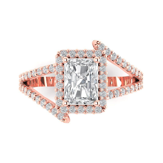 1.935 cttw Moissanite Solitaire with Zirconia Simulated Diamond Accents Engagement Ring - Solid Rose Gold (VVS1, Emerald Cut,7.5x5.5mm)