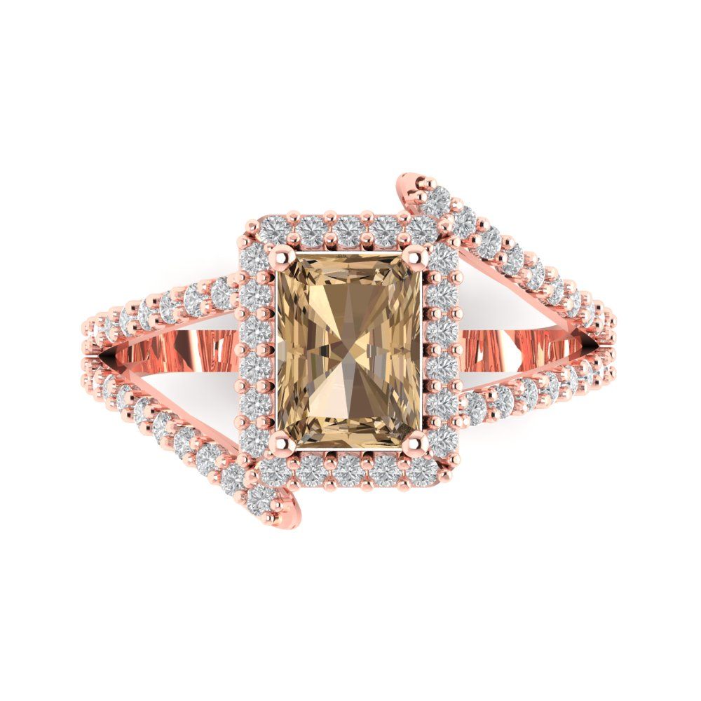 1.935 cttw Zirconia Simulated Champagne Diamond Solitaire with Zirconia Simulated Diamond Accents Engagement Ring - Solid Gold (VVS1, Emerald Cut,7.5x5.5mm)