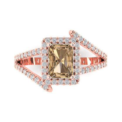 1.935 cttw Zirconia Simulated Champagne Diamond Solitaire with Zirconia Simulated Diamond Accents Engagement Ring - Solid Gold (VVS1, Emerald Cut,7.5x5.5mm)