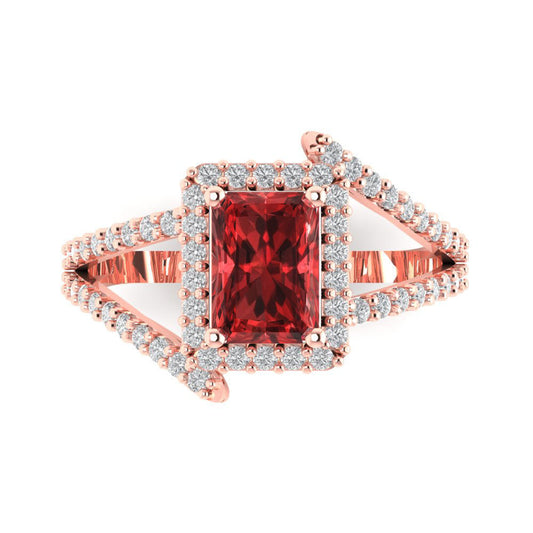 1.935 cttw Natural Garnet Solitaire with Zirconia Simulated Diamond Accents Engagement Ring - Solid Rose Gold (VVS1, Emerald Cut,7.5x5.5mm)