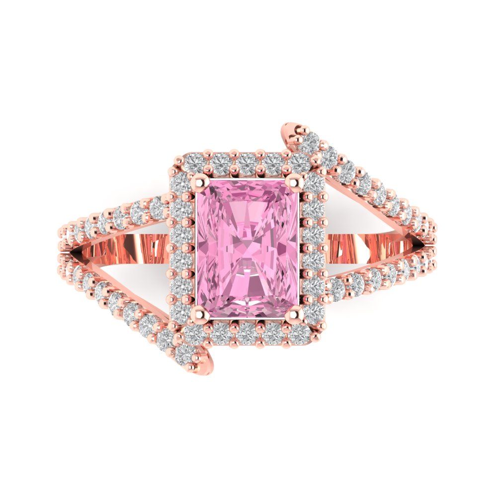 1.935 cttw Zirconia Simulated Pink Diamond Solitaire with Zirconia Simulated Diamond Accents Engagement Ring - Solid Gold (VVS1, Emerald Cut,7.5x5.5mm)