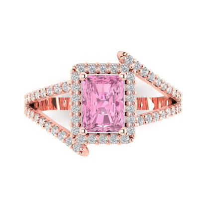 1.935 cttw Zirconia Simulated Pink Diamond Solitaire with Zirconia Simulated Diamond Accents Engagement Ring - Solid Gold (VVS1, Emerald Cut,7.5x5.5mm)