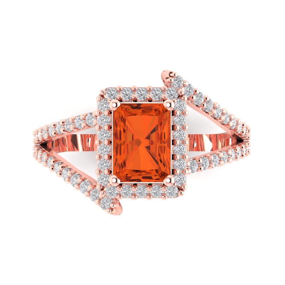 1.935 cttw Zirconia Simulated Red Diamond Solitaire with Zirconia Simulated Diamond Accents Engagement Ring - Solid Gold (VVS1, Emerald Cut,7.5x5.5mm)