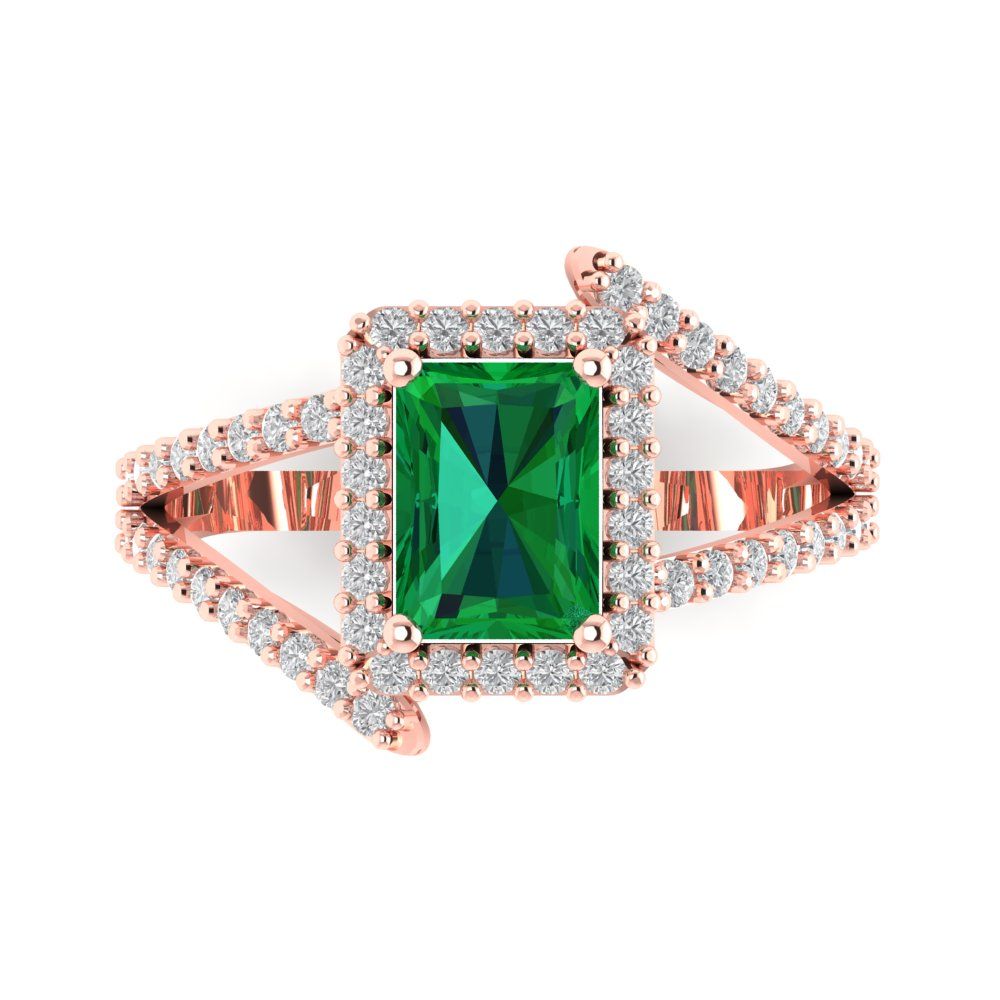1.935 cttw Simulated Emerald Solitaire with Zirconia Simulated Diamond Accents Engagement Ring - Solid Gold (Emerald Cut,7.5x5.5mm)