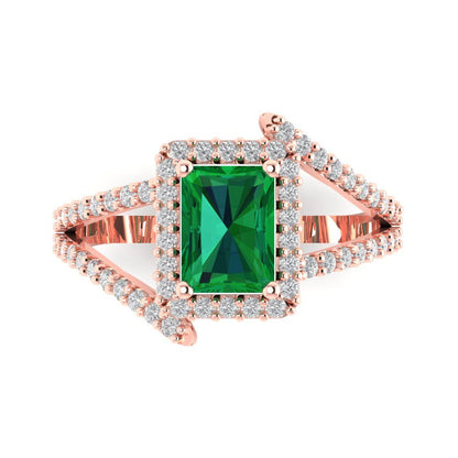 1.935 cttw Simulated Emerald Solitaire with Zirconia Simulated Diamond Accents Engagement Ring - Solid Gold (Emerald Cut,7.5x5.5mm)