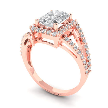 1.935 cttw Certified Moissanite Solitaire with Zirconia Simulated Diamond Accents Engagement Ring - Solid Gold (VVS1, D-F,Emerald Cut,7.5x5.5mm)