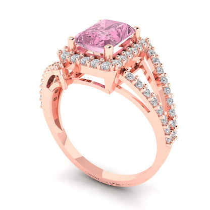 1.935 cttw Zirconia Simulated Pink Diamond Solitaire with Zirconia Simulated Diamond Accents Engagement Ring - Solid Gold (VVS1, Emerald Cut,7.5x5.5mm)