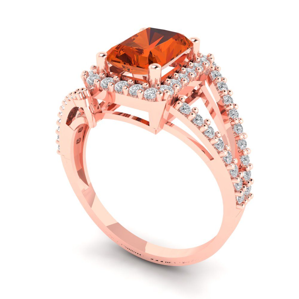 1.935 cttw Zirconia Simulated Red Diamond Solitaire with Zirconia Simulated Diamond Accents Engagement Ring - Solid Gold (VVS1, Emerald Cut,7.5x5.5mm)