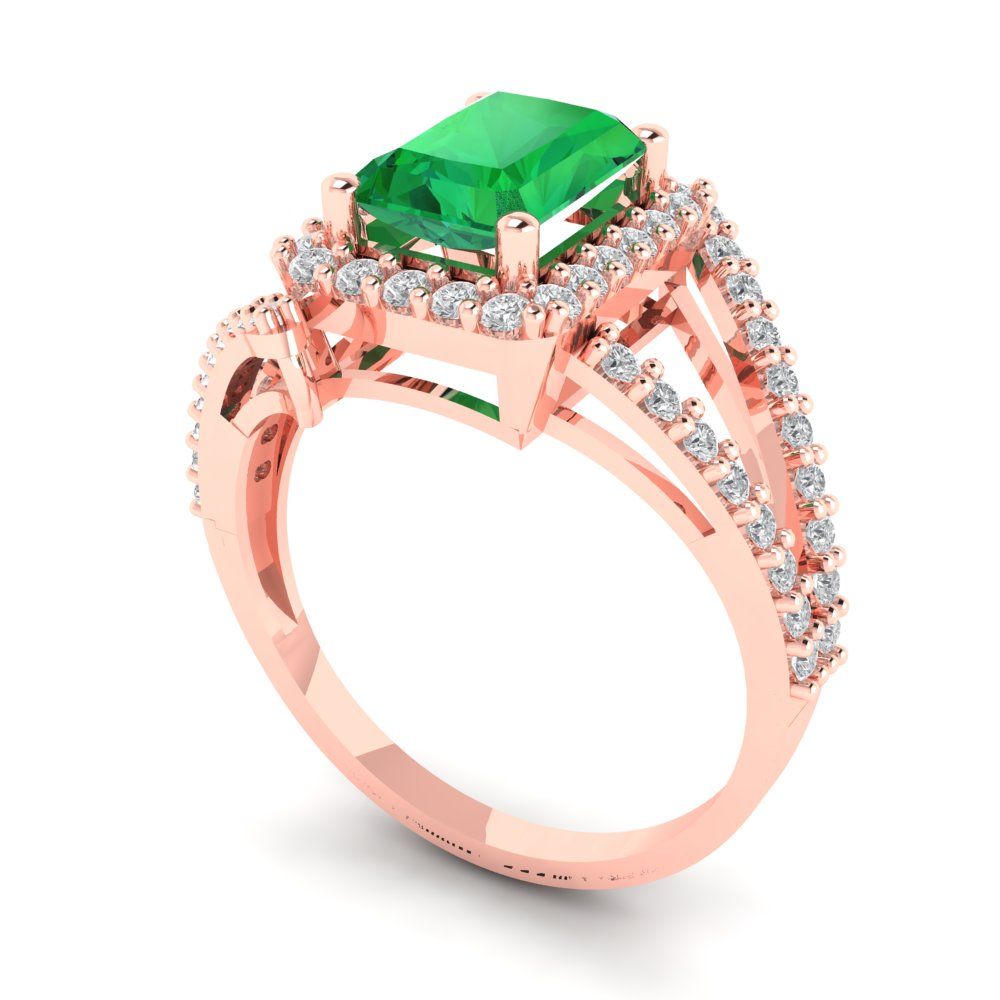 1.935 cttw Simulated Emerald Solitaire with Zirconia Simulated Diamond Accents Engagement Ring - Solid Gold (Emerald Cut,7.5x5.5mm)