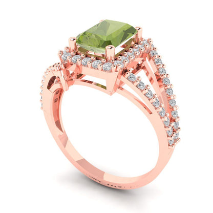 1.935 cttw Natural Peridot Solitaire with Zirconia Simulated Diamond Accents Engagement Ring - Solid Gold (Emerald Cut,7.5x5.5mm)