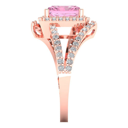 1.935 cttw Zirconia Simulated Pink Diamond Solitaire with Zirconia Simulated Diamond Accents Engagement Ring - Solid Gold (VVS1, Emerald Cut,7.5x5.5mm)