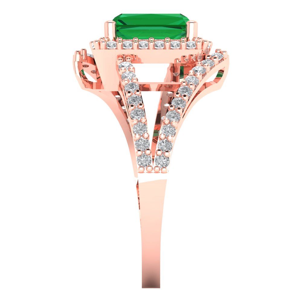 1.935 cttw Simulated Emerald Solitaire with Zirconia Simulated Diamond Accents Engagement Ring - Solid Gold (Emerald Cut,7.5x5.5mm)