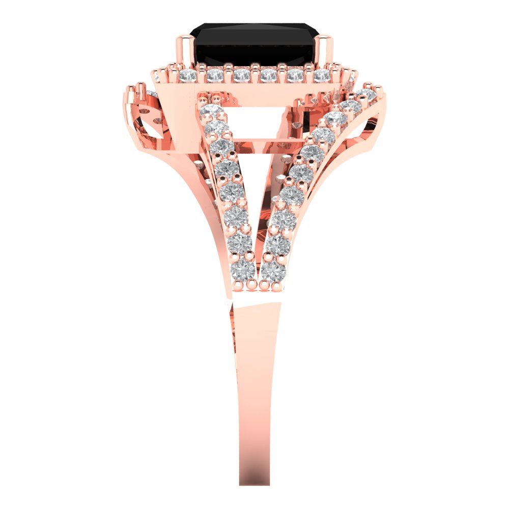 1.935 cttw Natural Onyx Solitaire with Zirconia Simulated Diamond Accents Engagement Ring - Solid Gold (Emerald Cut,7.5x5.5mm)