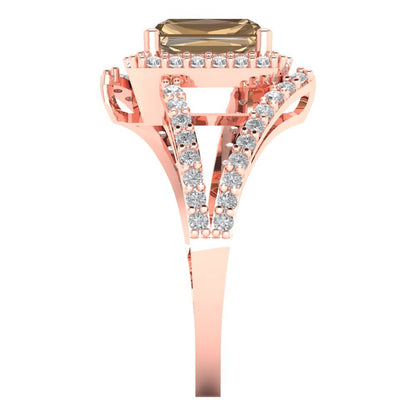 1.935 cttw Zirconia Simulated Champagne Diamond Solitaire with Zirconia Simulated Diamond Accents Engagement Ring - Solid Gold (VVS1, Emerald Cut,7.5x5.5mm)