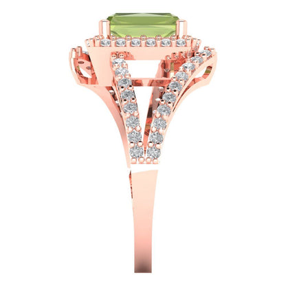1.935 cttw Natural Peridot Solitaire with Zirconia Simulated Diamond Accents Engagement Ring - Solid Gold (Emerald Cut,7.5x5.5mm)