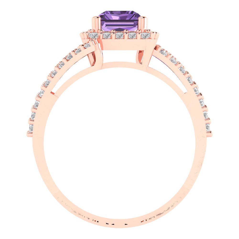 1.935 cttw Simulated Alexandrite Solitaire with Zirconia Simulated Diamond Accents Engagement Ring - Solid Gold (Emerald Cut,7.5x5.5mm)