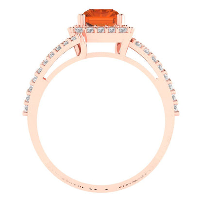 1.935 cttw Zirconia Simulated Red Diamond Solitaire with Zirconia Simulated Diamond Accents Engagement Ring - Solid Gold (VVS1, Emerald Cut,7.5x5.5mm)