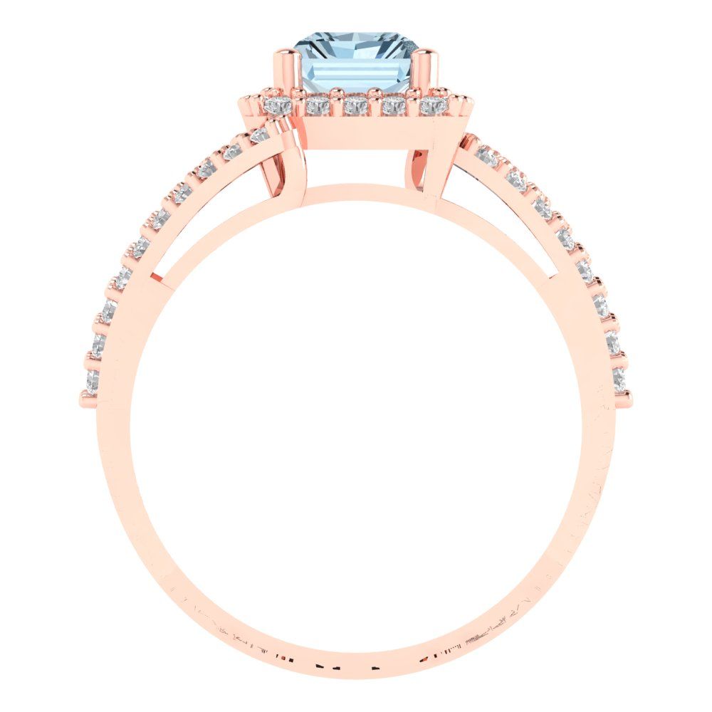 1.935 cttw Natural Swiss Blue Topaz Solitaire with Zirconia Simulated Diamond Accents Engagement Ring - Solid Gold (Emerald Cut,7.5x5.5mm)