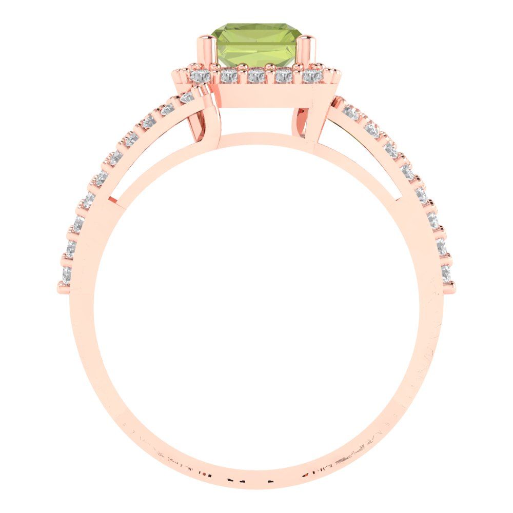 1.935 cttw Natural Peridot Solitaire with Zirconia Simulated Diamond Accents Engagement Ring - Solid Gold (Emerald Cut,7.5x5.5mm)