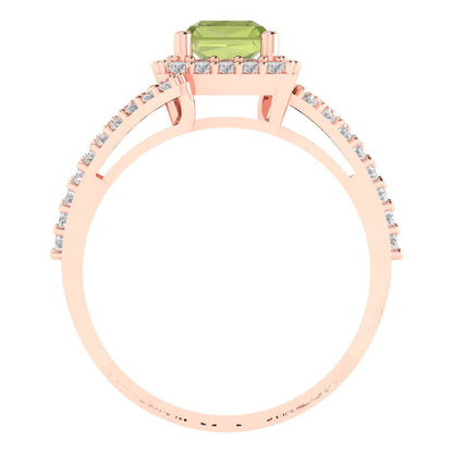 1.935 cttw Natural Peridot Solitaire with Zirconia Simulated Diamond Accents Engagement Ring - Solid Gold (Emerald Cut,7.5x5.5mm)