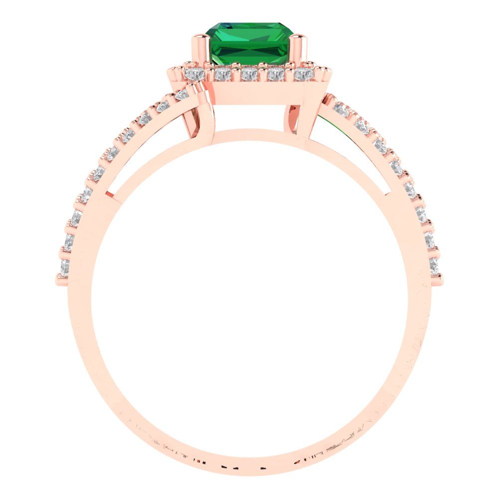 1.935 cttw Simulated Emerald Solitaire with Zirconia Simulated Diamond Accents Engagement Ring - Solid Gold (Emerald Cut,7.5x5.5mm)