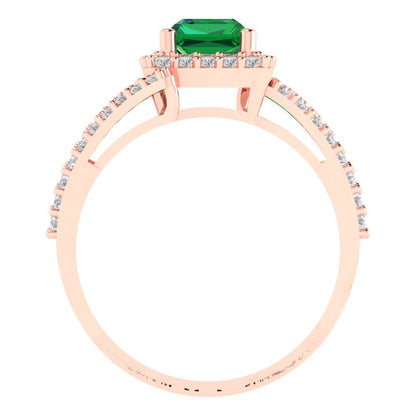 1.935 cttw Simulated Emerald Solitaire with Zirconia Simulated Diamond Accents Engagement Ring - Solid Gold (Emerald Cut,7.5x5.5mm)