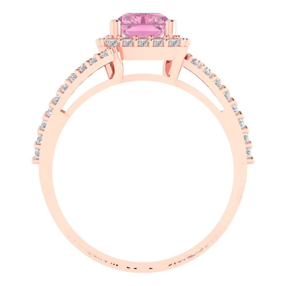 1.935 cttw Zirconia Simulated Pink Diamond Solitaire with Zirconia Simulated Diamond Accents Engagement Ring - Solid Gold (VVS1, Emerald Cut,7.5x5.5mm)