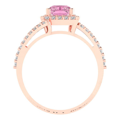 1.935 cttw Zirconia Simulated Pink Diamond Solitaire with Zirconia Simulated Diamond Accents Engagement Ring - Solid Gold (VVS1, Emerald Cut,7.5x5.5mm)
