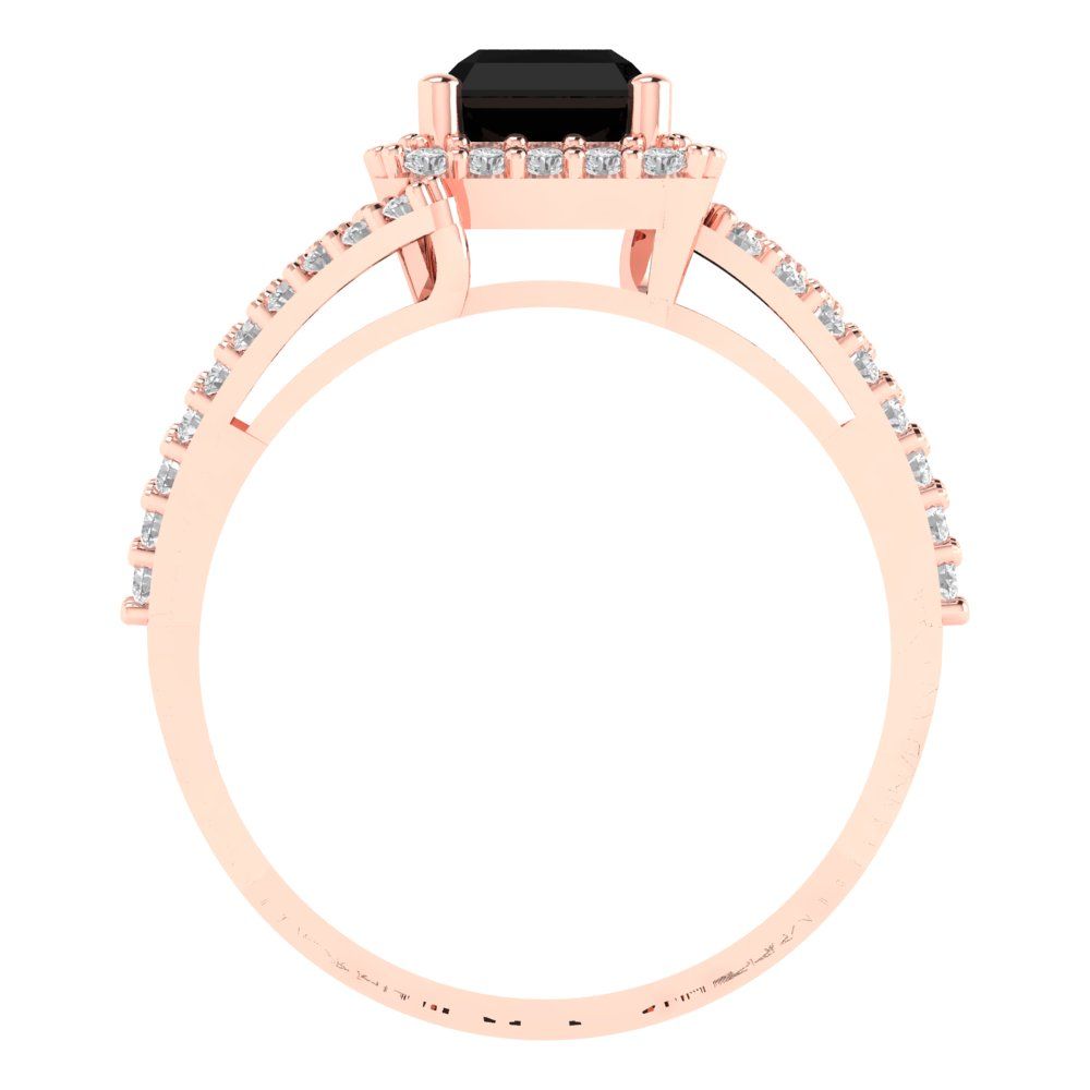 1.935 cttw Natural Onyx Solitaire with Zirconia Simulated Diamond Accents Engagement Ring - Solid Gold (Emerald Cut,7.5x5.5mm)